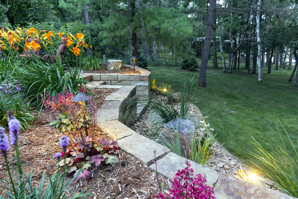 Garden bed landscaping with colorful plants